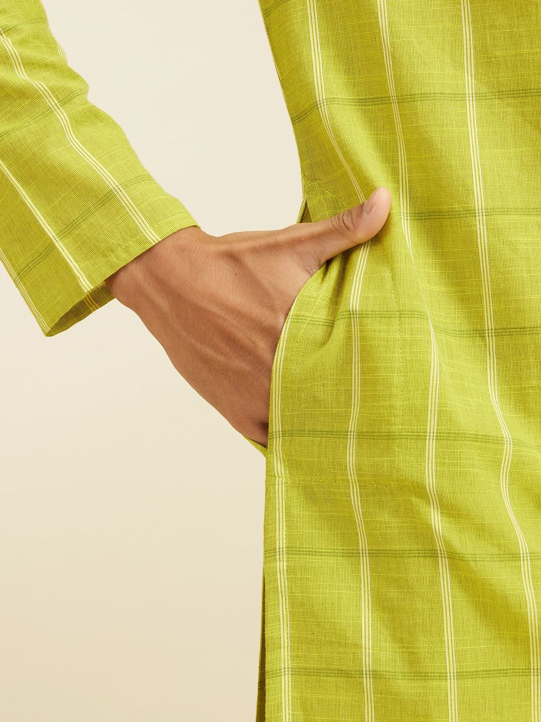 Diwas by Manyavar Checked Mandarin Collar Cotton Straight Kurta