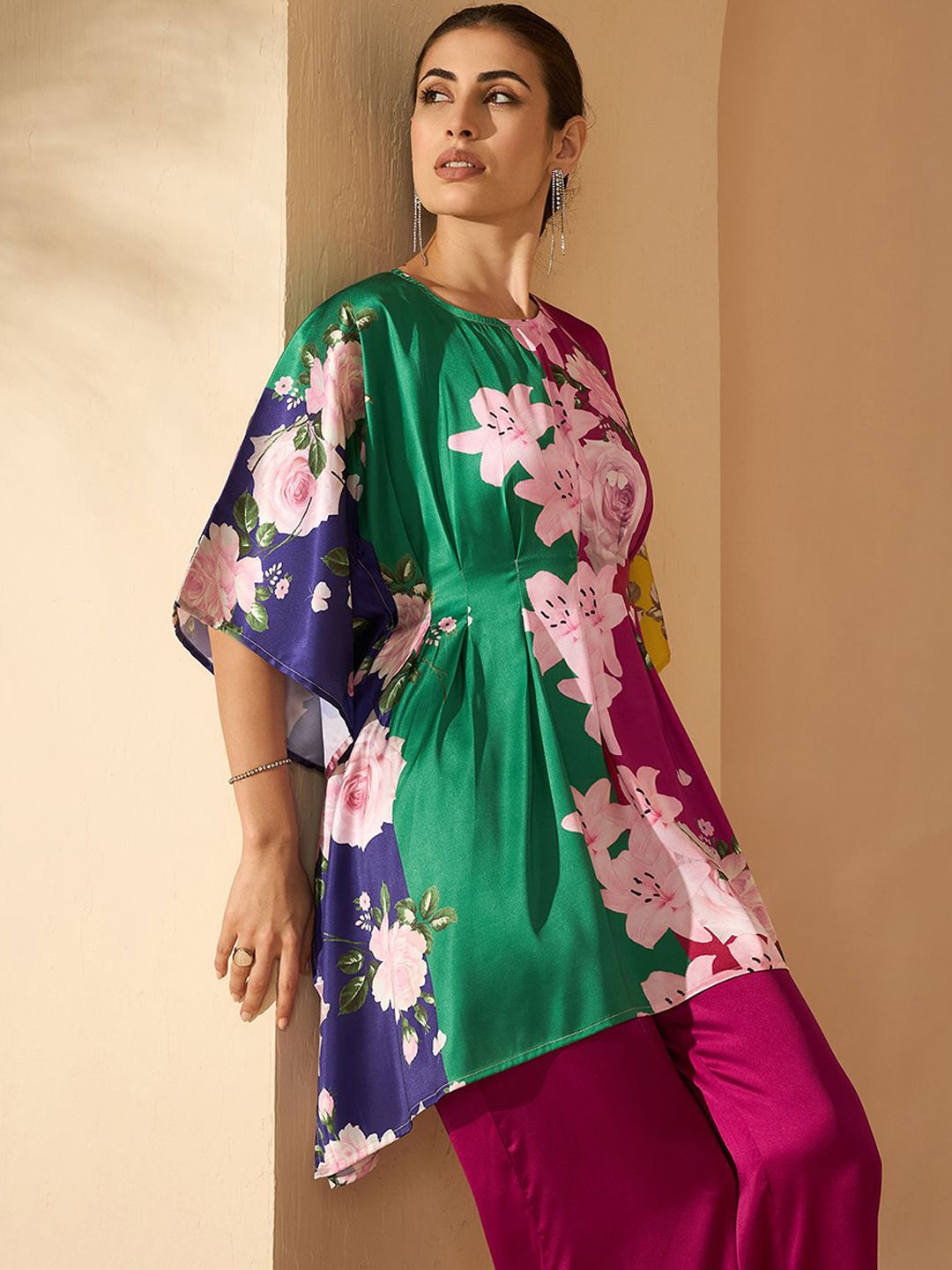 Antheaa Pink Floral Printed Tunic with Palazzos