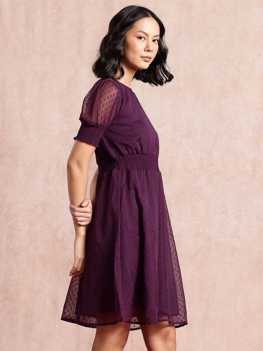 all about you Dobby Detail Smocked Fit & Flare Dress