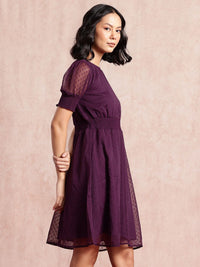 all about you Dobby Detail Smocked Fit & Flare Dress