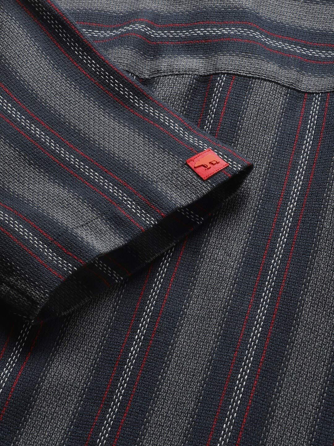 THE BEAR HOUSE Opaque Striped Pure Cotton Casual Shirt