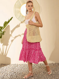 Berrylush Floral Printed A-Line Midi Skirt