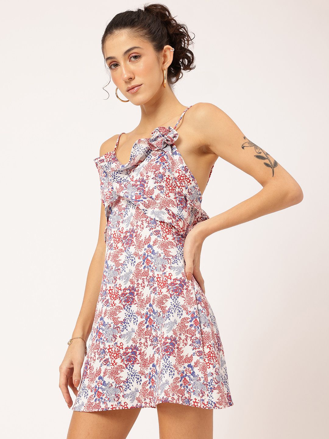 DressBerry Floral Print Ruffled Mini Slip Dress