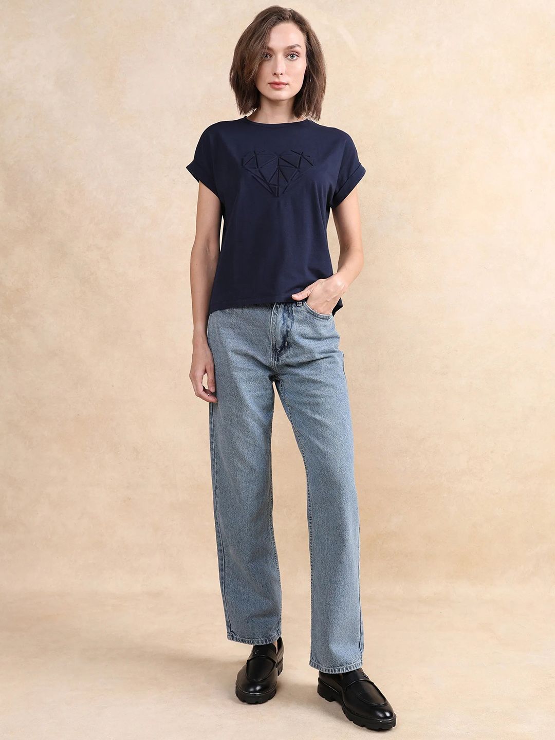 RAREISM Women Printed Extended Sleeves Pockets T-shirt