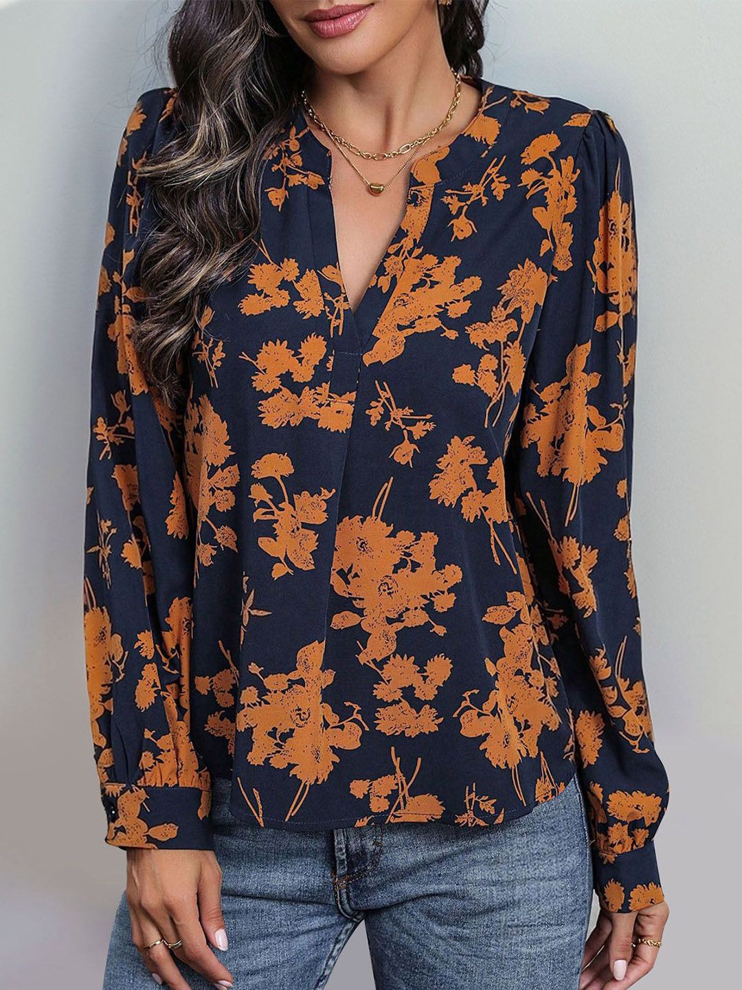 DressBerry Women Floral Printed Mandarin Collar Top