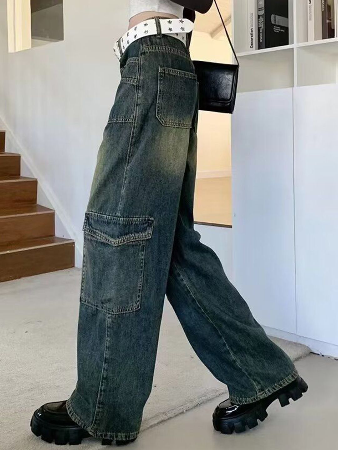 DressBerry Women Wide Leg High-Rise Light Fade Cotton Jeans