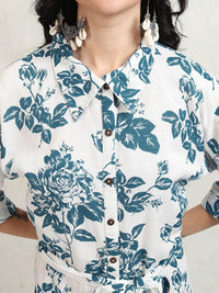 Vishudh Women Floral Print Shirt Collar Flared Sleeve Knee Length Shirt Dress