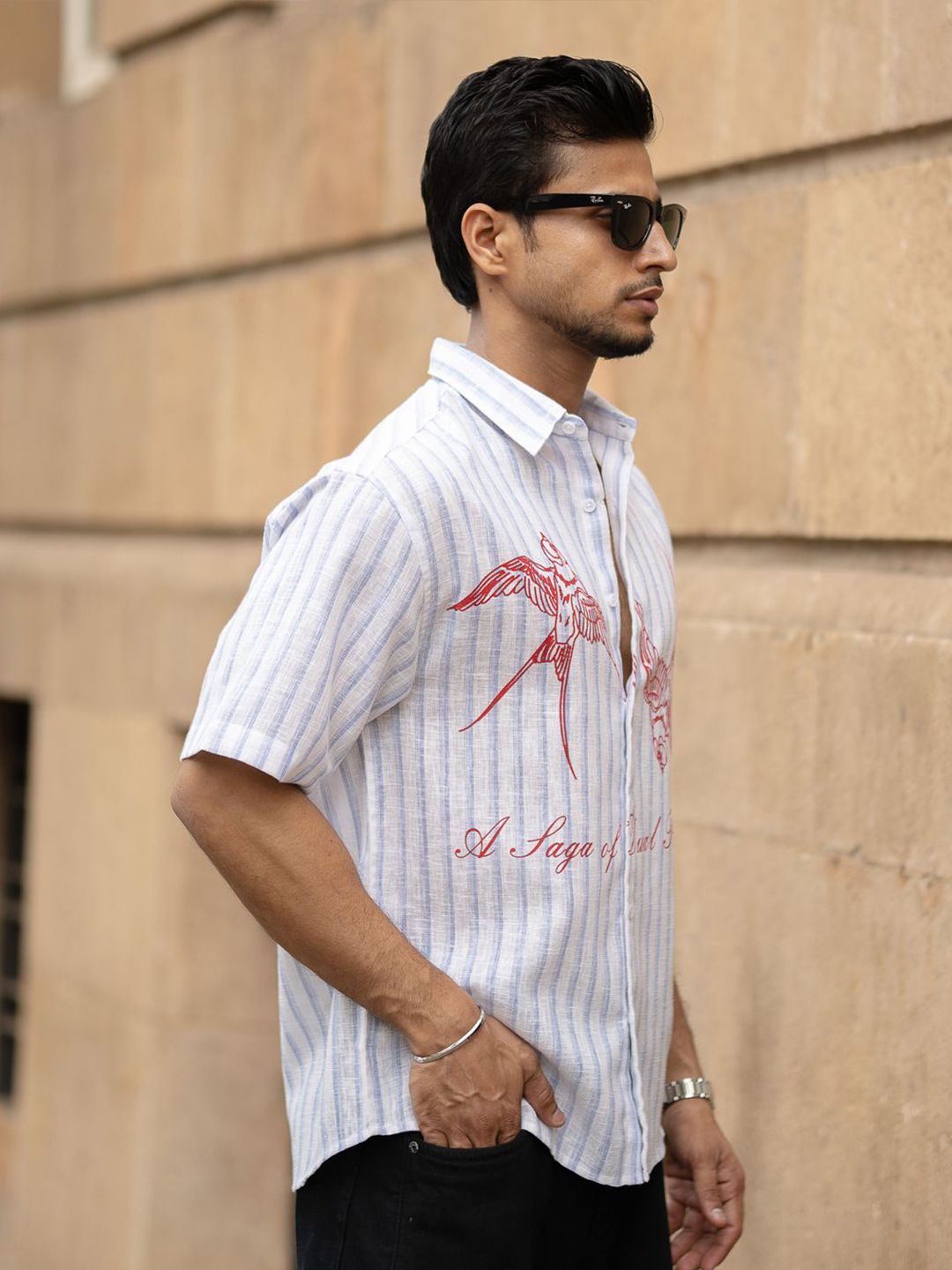 Powerlook Men Striped Spread Collar Cotton Oversized Casual Shirt