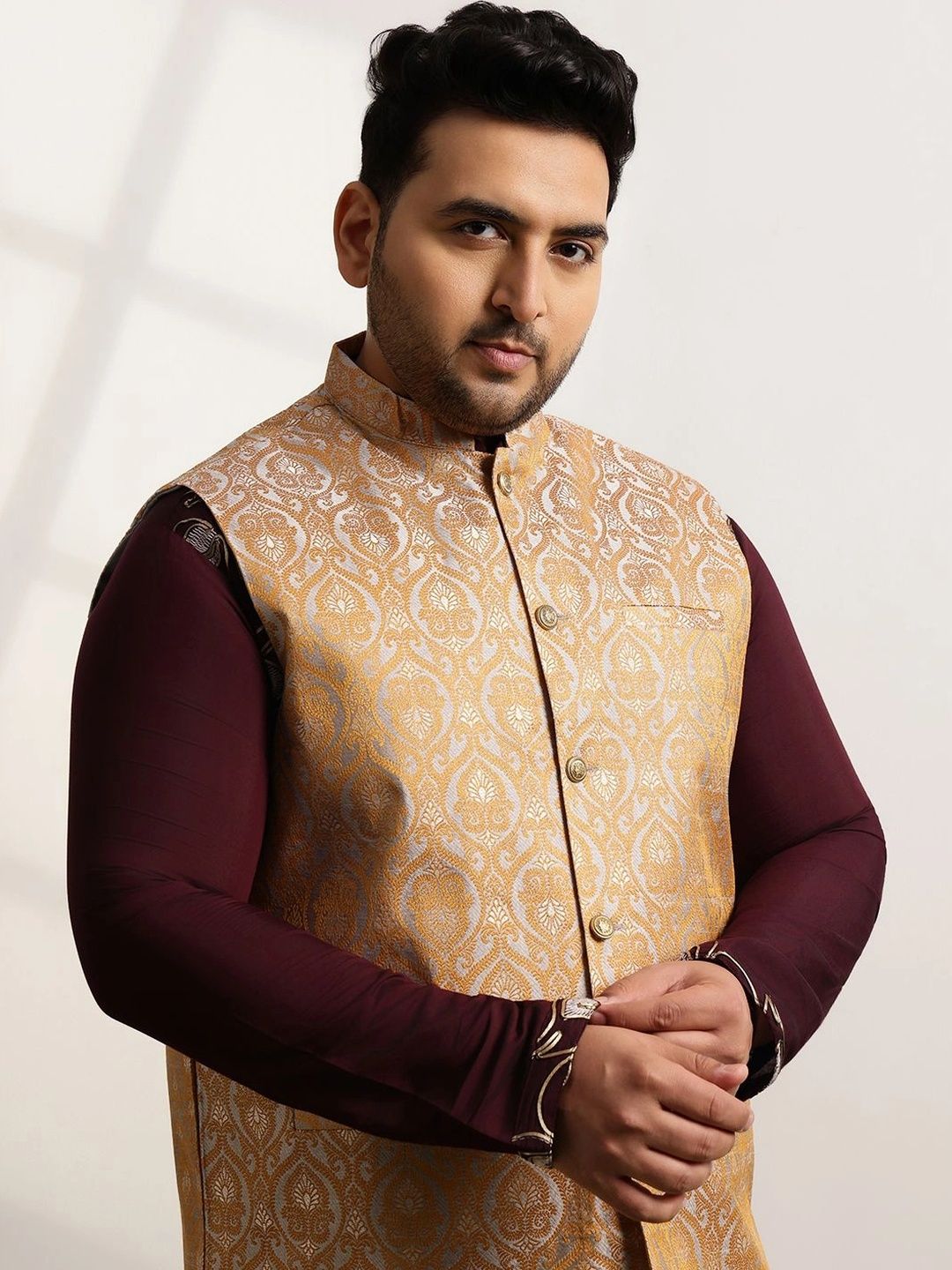 SOJANYA PLUS Woven Design Brocade Nehru Jackets