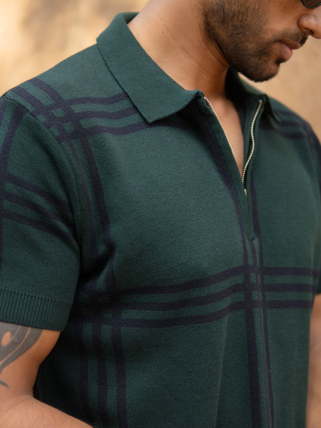 Powerlook Men Checked Polo Collar T-shirt