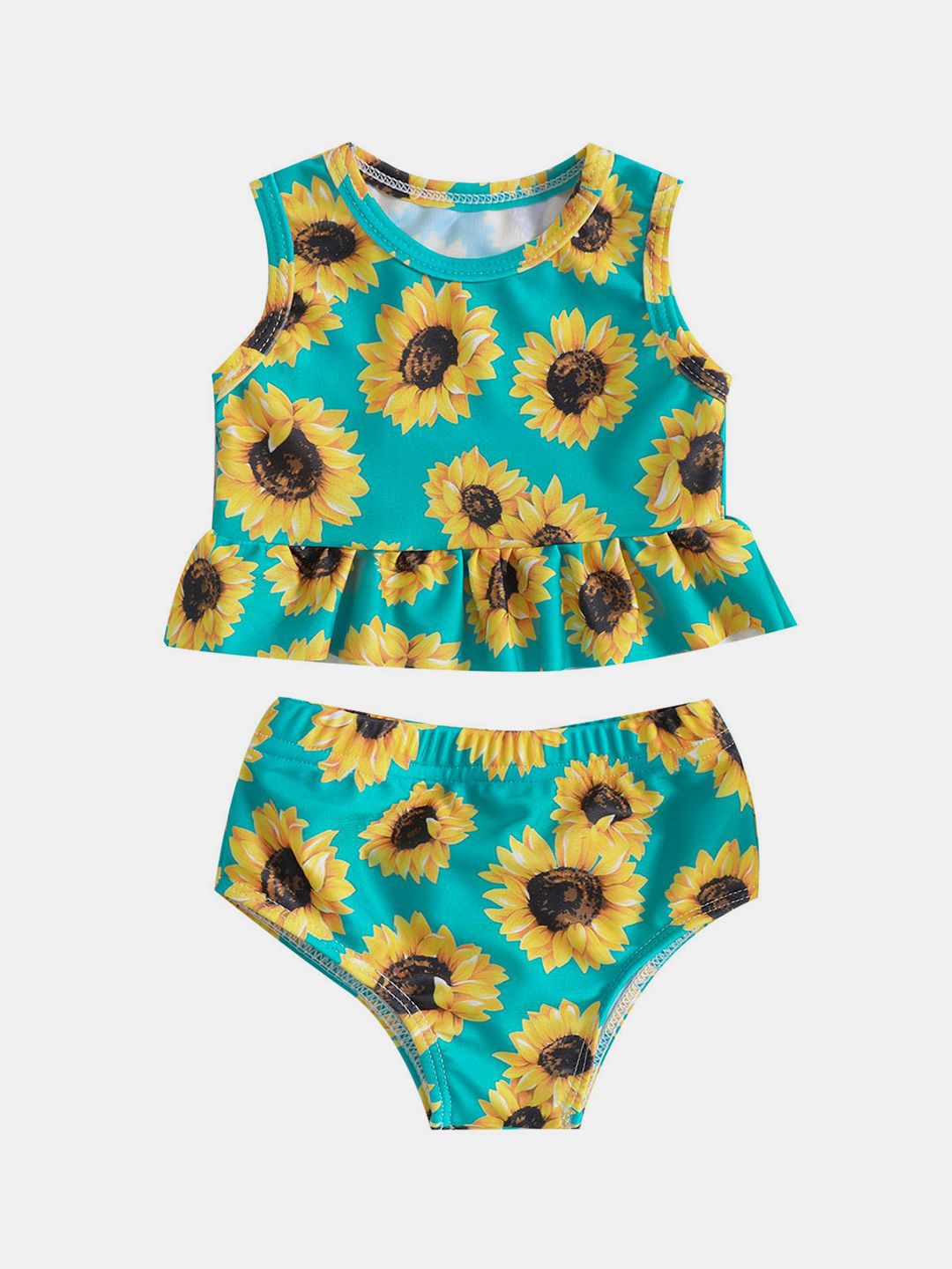 YK Infant Girls Floral Printed Top & Briefs Swim Set