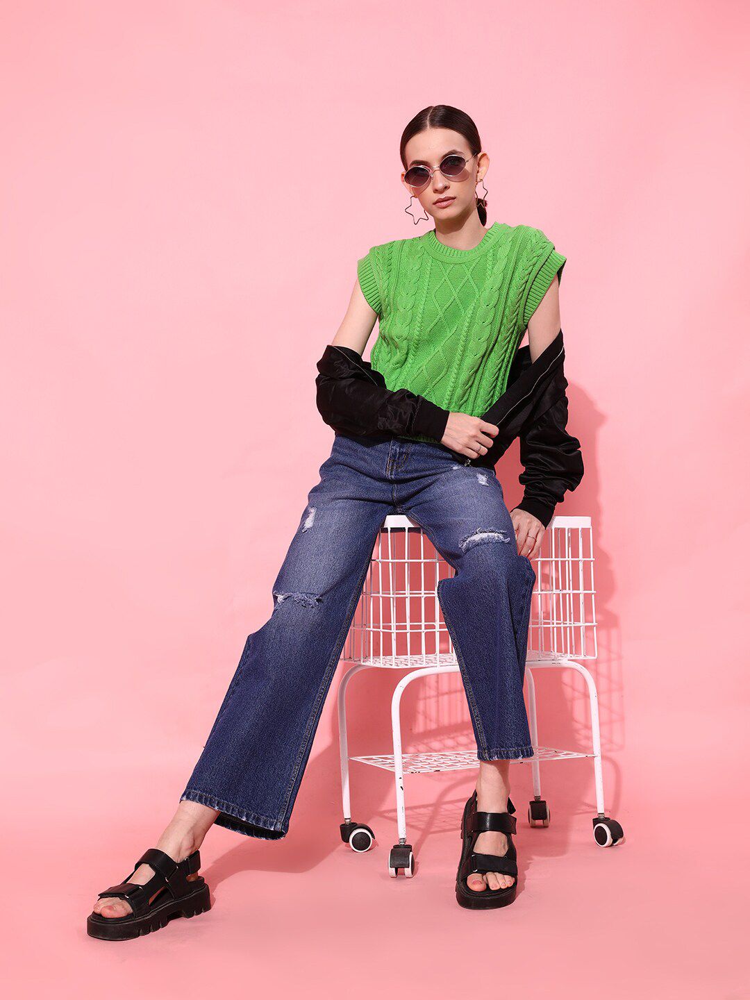 STREET 9 Women Gorgeous Green Geometric Sweater