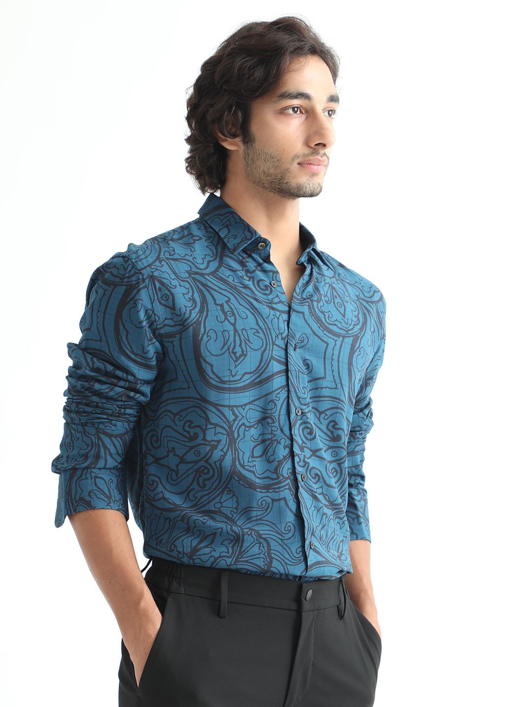 RARE RABBIT Men Paisum Slim Fit Opaque Printed Cotton Shirt