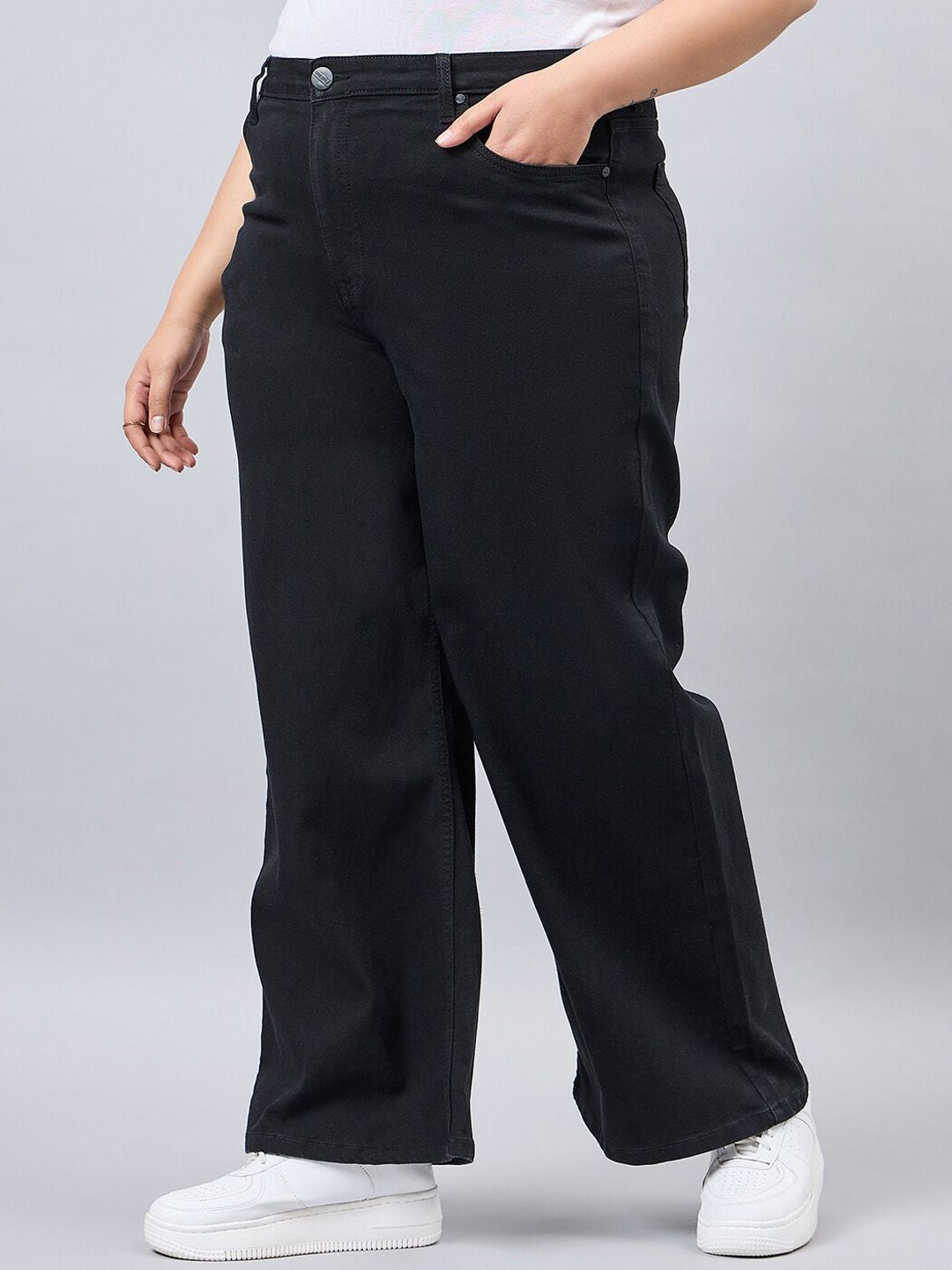 Style Quotient Women Plus Size Black Wide Leg High Rise Stretchable Denim Jeans