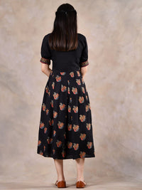 Rustorange Floral A-Line Midi Rayon Dress