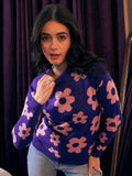 Berrylush Purple Floral Printed Pullover