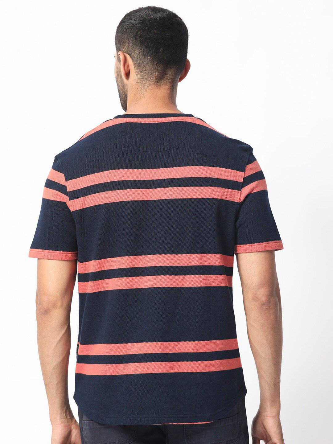 RARE RABBIT Men Cachos Striped Pure Cotton Slim Fit T-Shirt