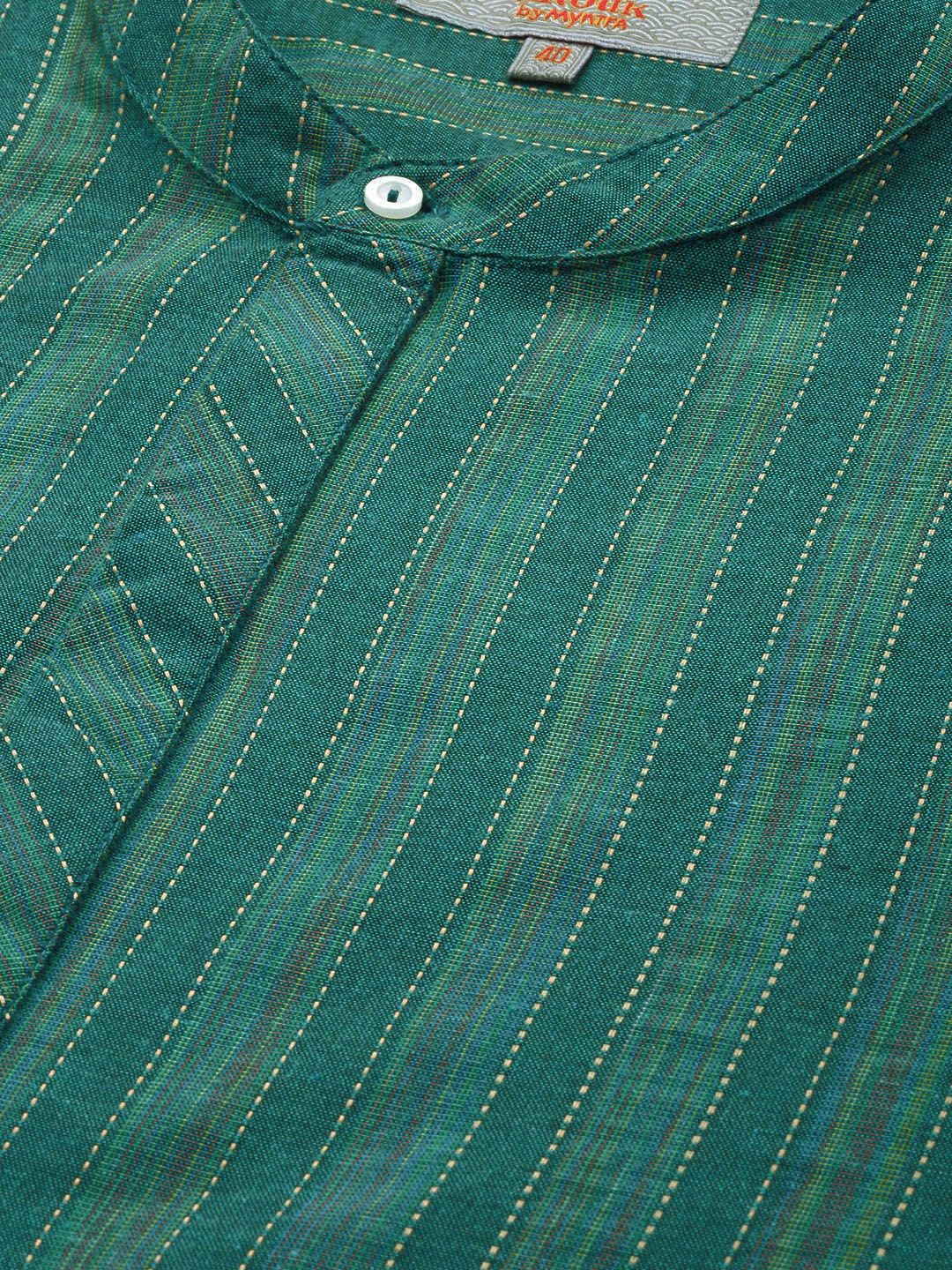 Anouk Men Teal Green Striped Kurta