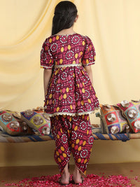 Cutiekins Girls Bandhani Printed Angrakha Gotta Patti Kurta with Dhoti Pants