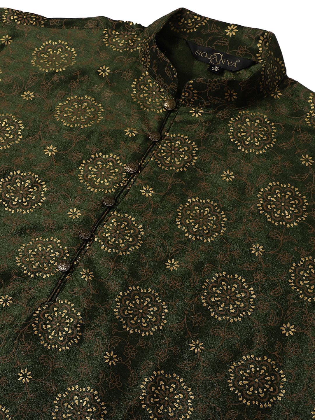 SOJANYA Men Green & Brown Ethnic Motifs Printed Kurta