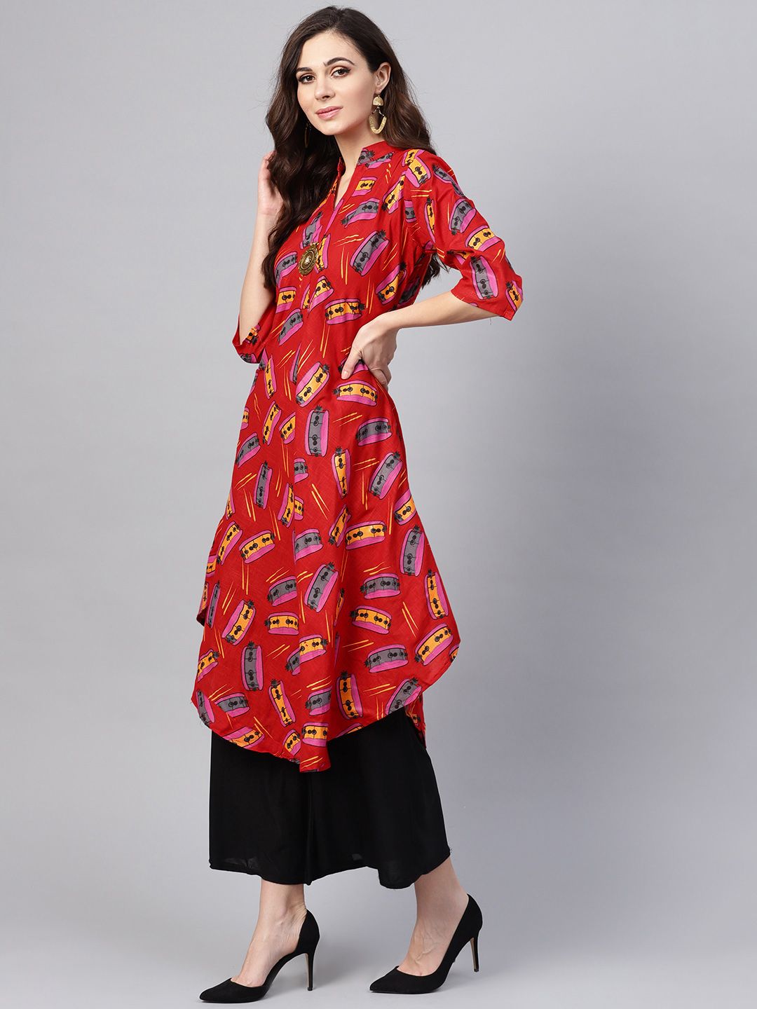 SOJANYA Women Red & Pink Printed A-Line Kurta