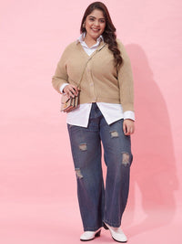 CURVY STREET Women Ribbed Acrylic Crop Cardigan