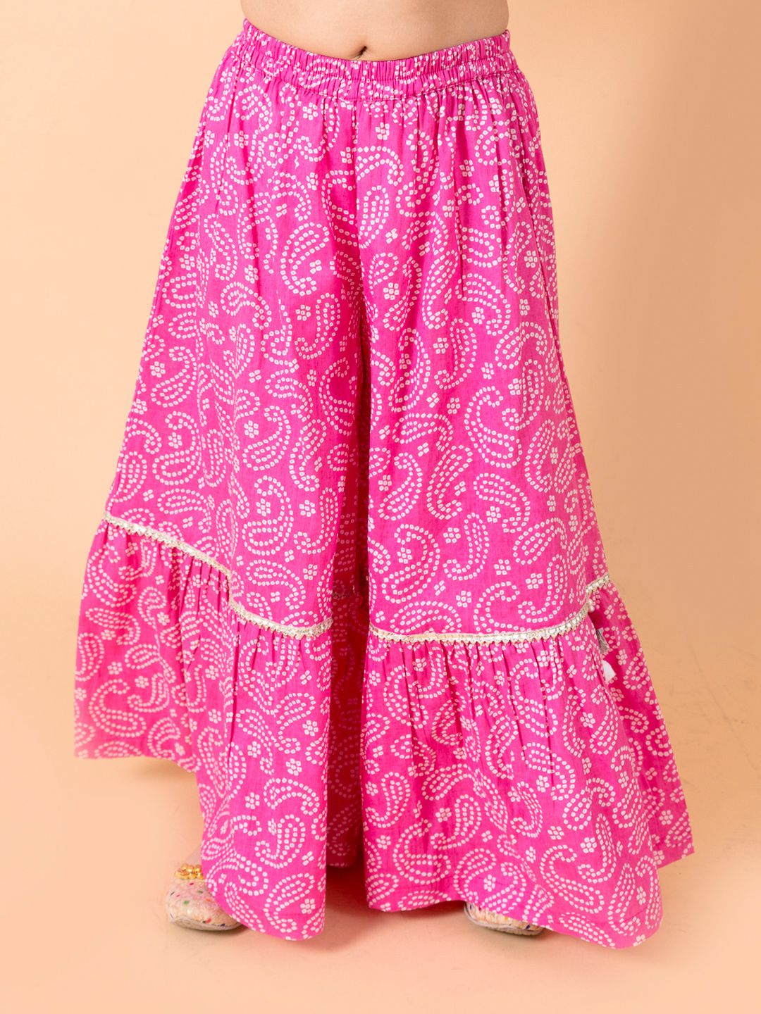 pspeaches Girls Purple Ethnic Motifs Printed Pure Cotton Kurta with Sharara & With Dupatta