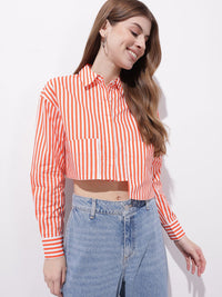 DressBerry Nauti-Verti Stripes Power Pocket Crop Shirt