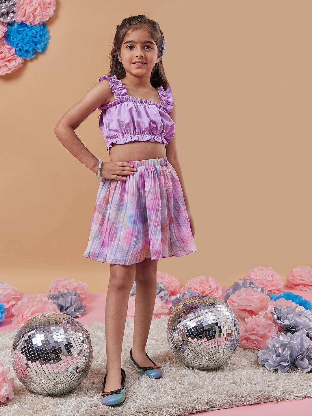 pspeaches Girls Square Neck Sleeveless Top With Skirt