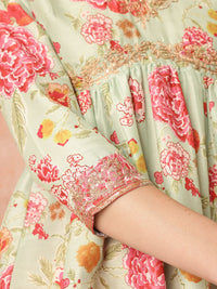 all about you Ethnic Motifs Printed Zari Work Pleated A-Line Kurti