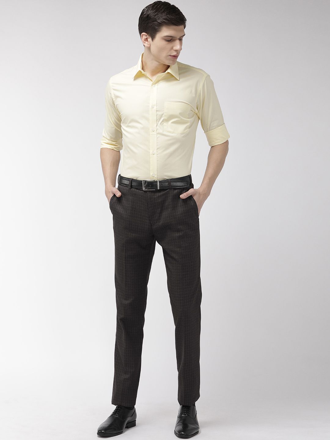 Raymond Men Charcoal Grey Slim Fit Checked Regular Trousers