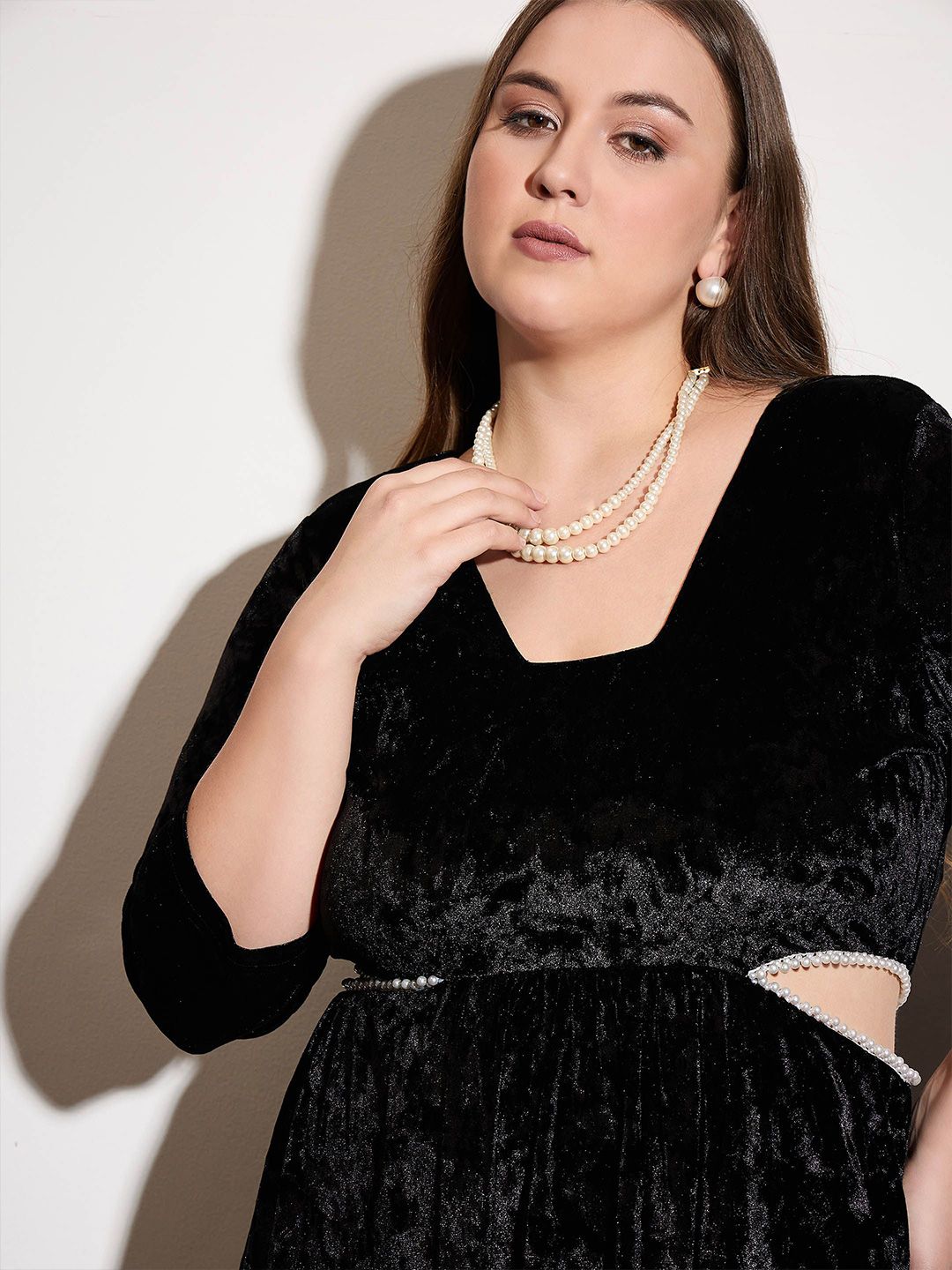 SASSAFRAS Curve Women Embellished Velvet Fit & Flare Dress