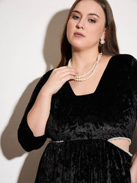 SASSAFRAS Curve Women Embellished Velvet Fit & Flare Dress