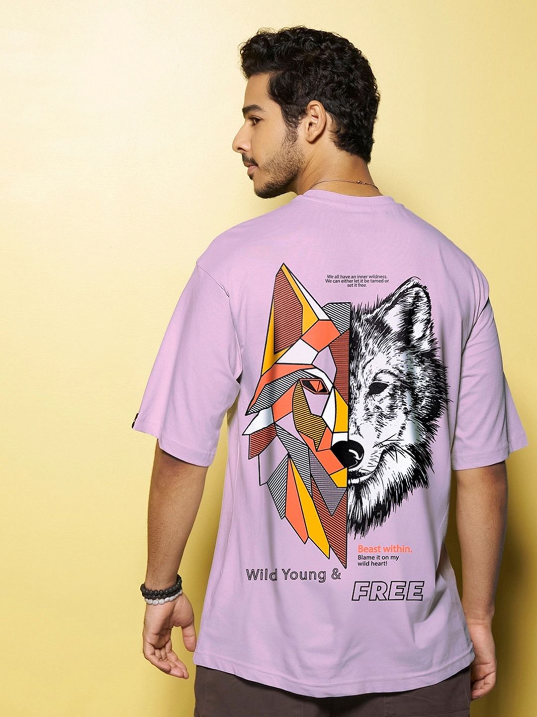 Bewakoof Graphic Printed Drop-Shoulder Sleeves Oversized Fit Cotton T-shirt