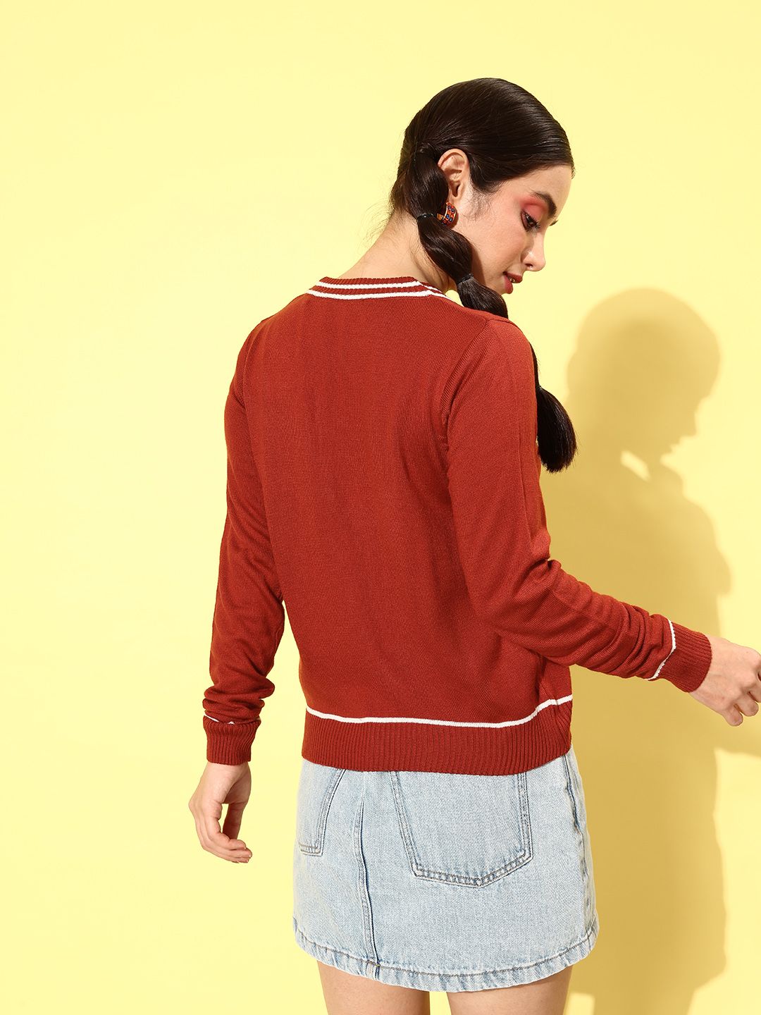 DressBerry V-Neck Ribbed Hem Pullover