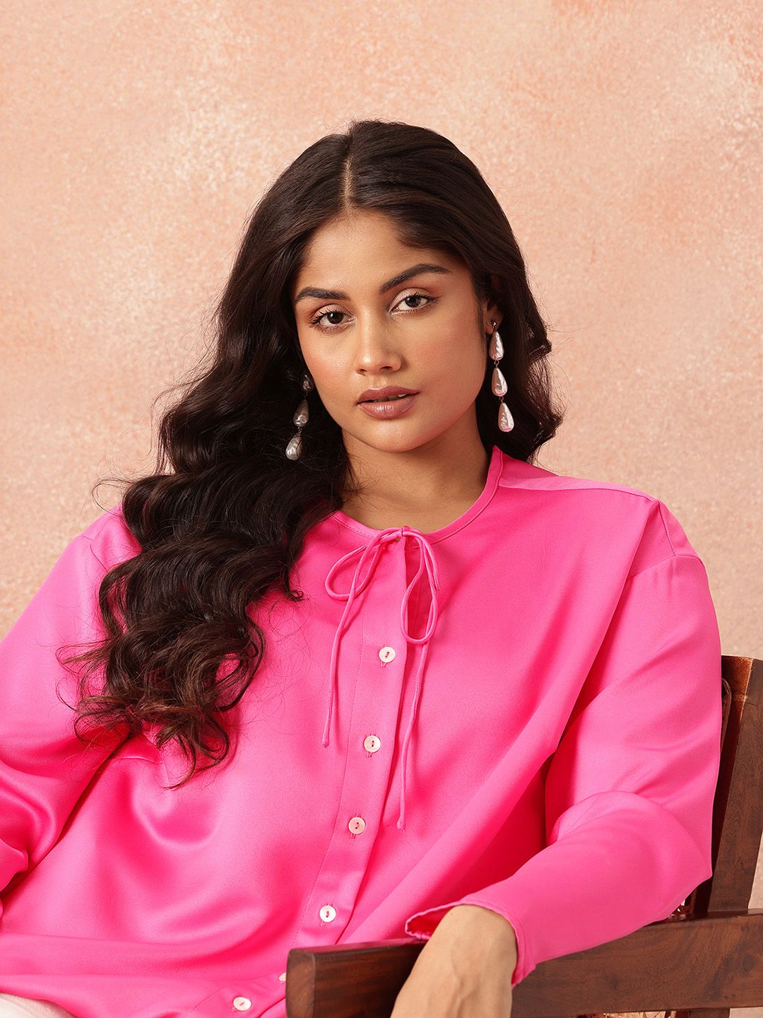 all about you Plus Size Tie-Up Neck Casual Shirt