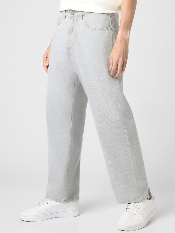 Urbano Fashion Men's Ice Grey Loose Baggy Fit Washed Jeans Non-Stretchable