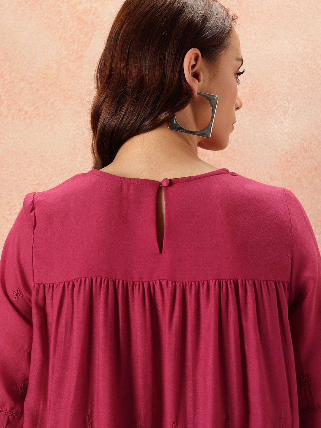 all about you Pin Tucks & Schiffli Embroidered A-Line Top