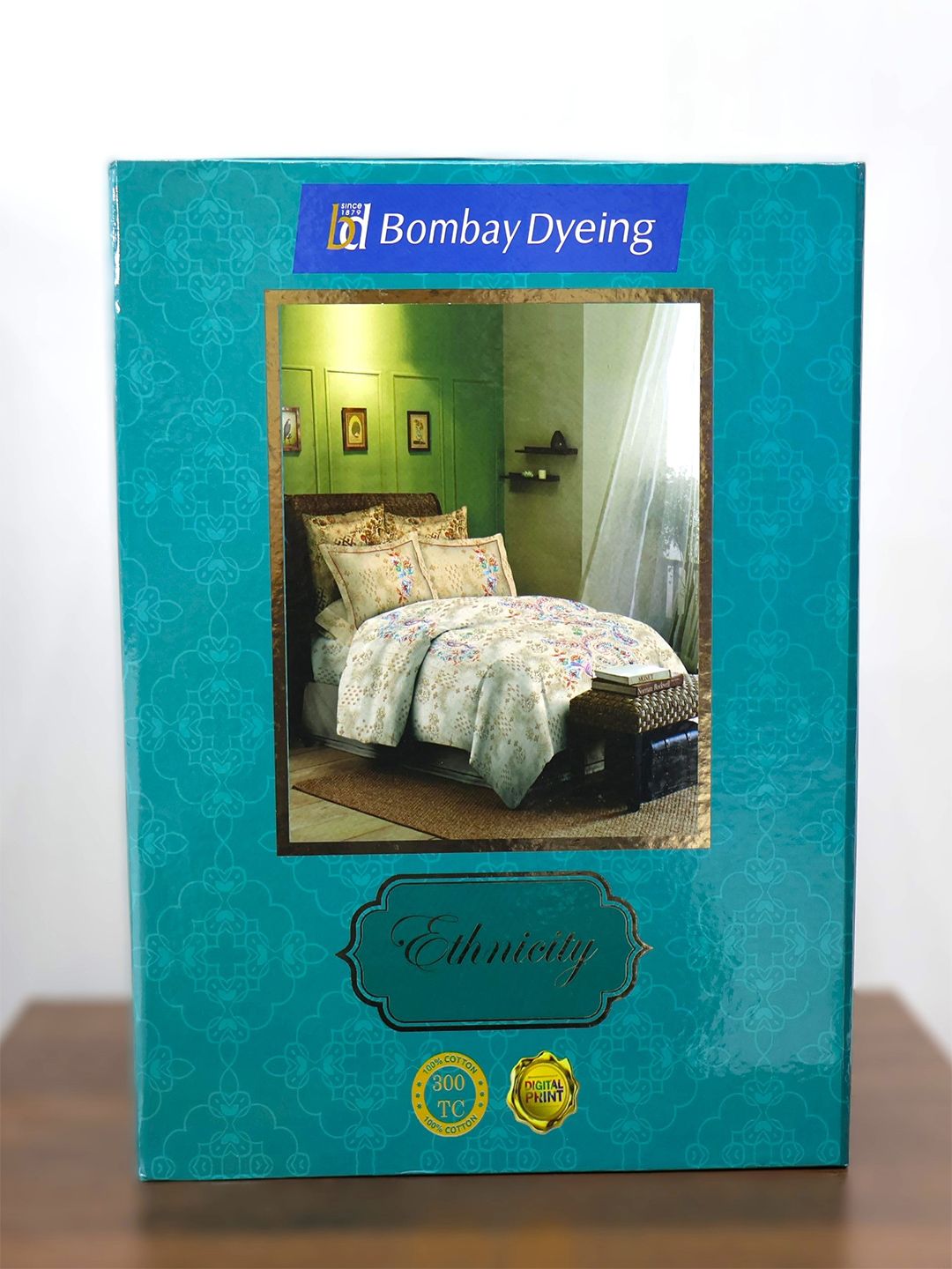 BOMBAY DYEING Ethnicity Beige Ethnic Printed Cotton 300 TC King Bedsheet Set 2.74 x 2.74 m