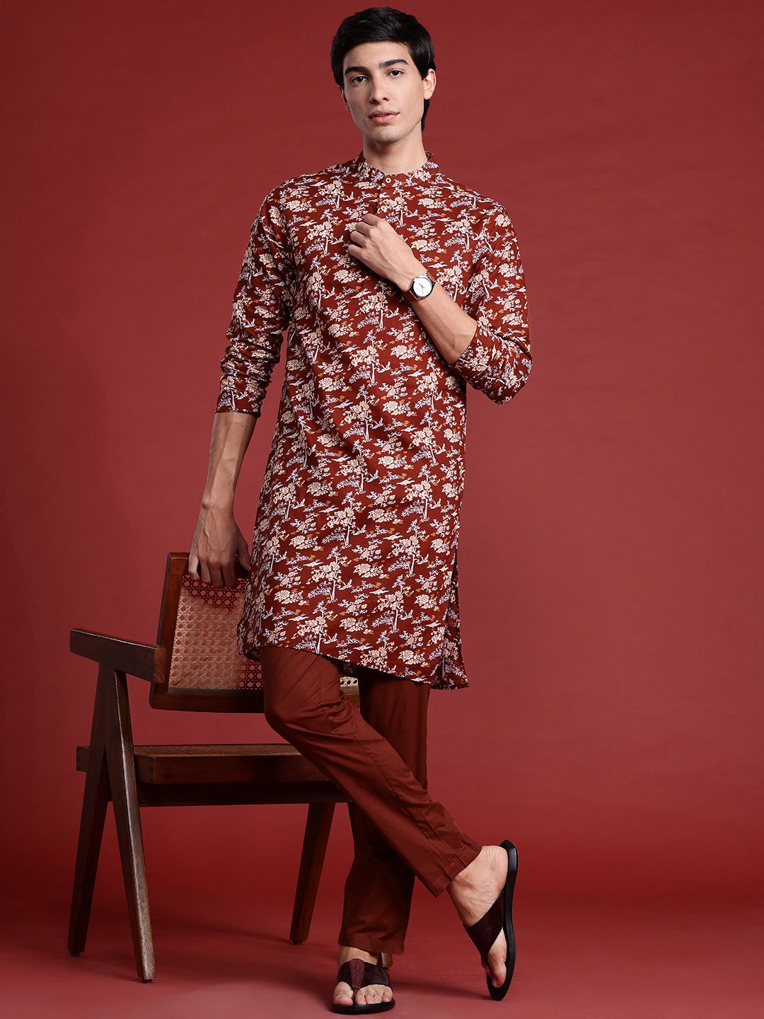 Anouk Floral Printed Pure Cotton Kurta with Trousers