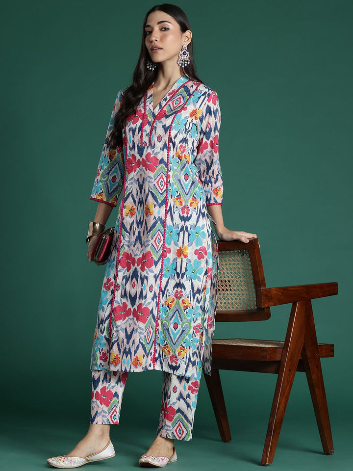 Indo Era Women Printed Panelled Pure Cotton Kurta with Trousers