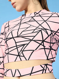 STREET 9 Women Pretty Pink Geometric Cropped Top