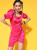 STREET 9 Women Fuchsia Satin Sheath Dress