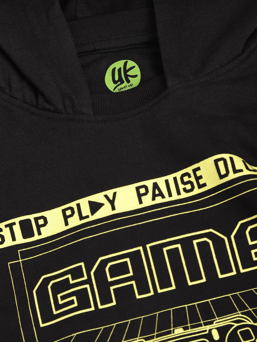 YK Boys Black & Yellow Graphic Print Hooded Sweatshirt