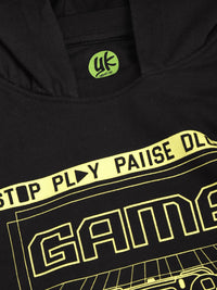 YK Boys Black & Yellow Graphic Print Hooded Sweatshirt