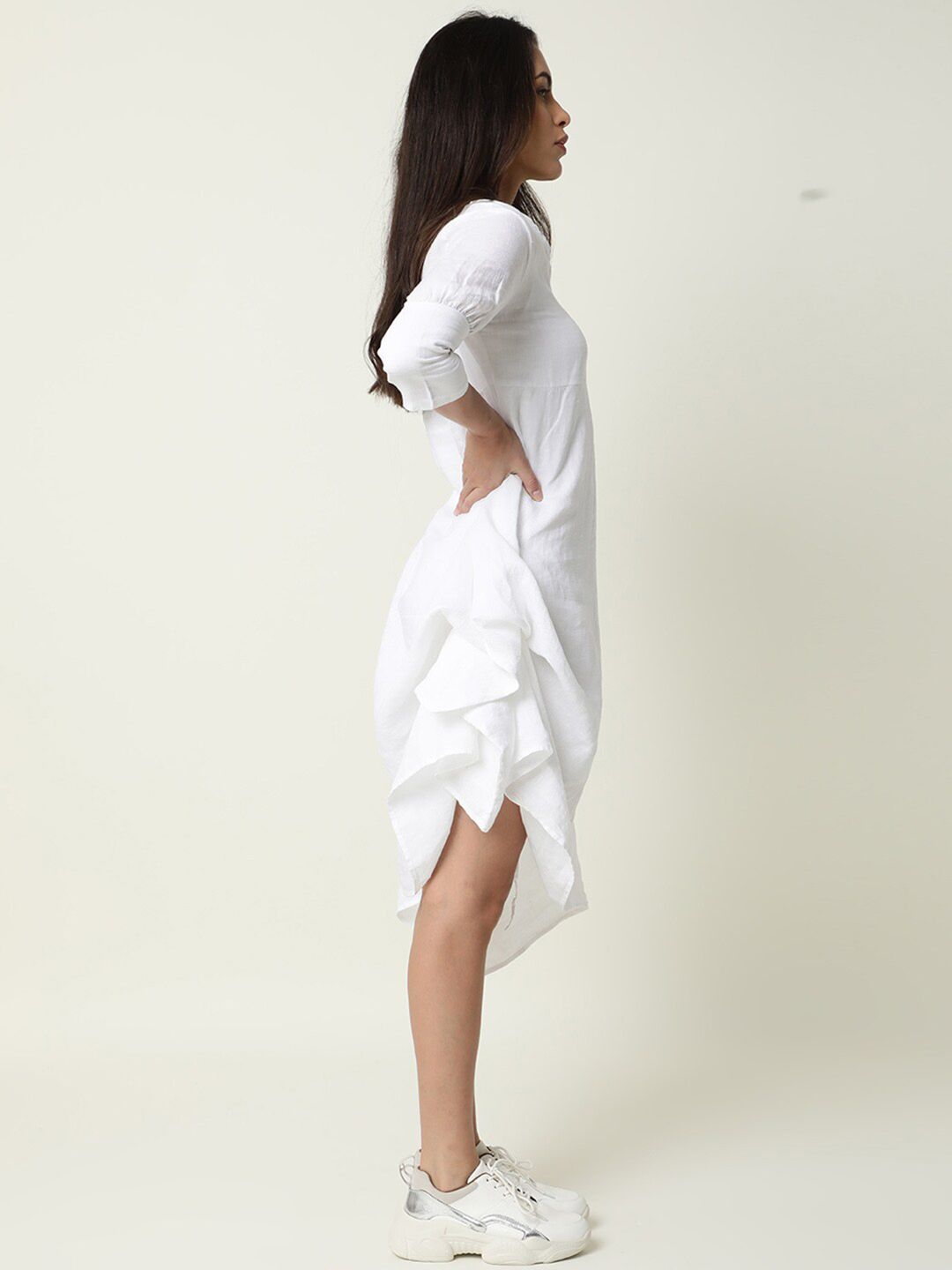 RAREISM White Linen A-Line Dress