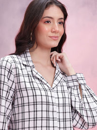 DressBerry Lapel Collar Tartan Checks Casual Shirt
