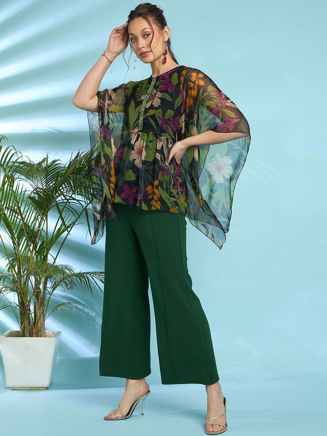 Antheaa Embellished Printed Top And Trouser Co-Ords