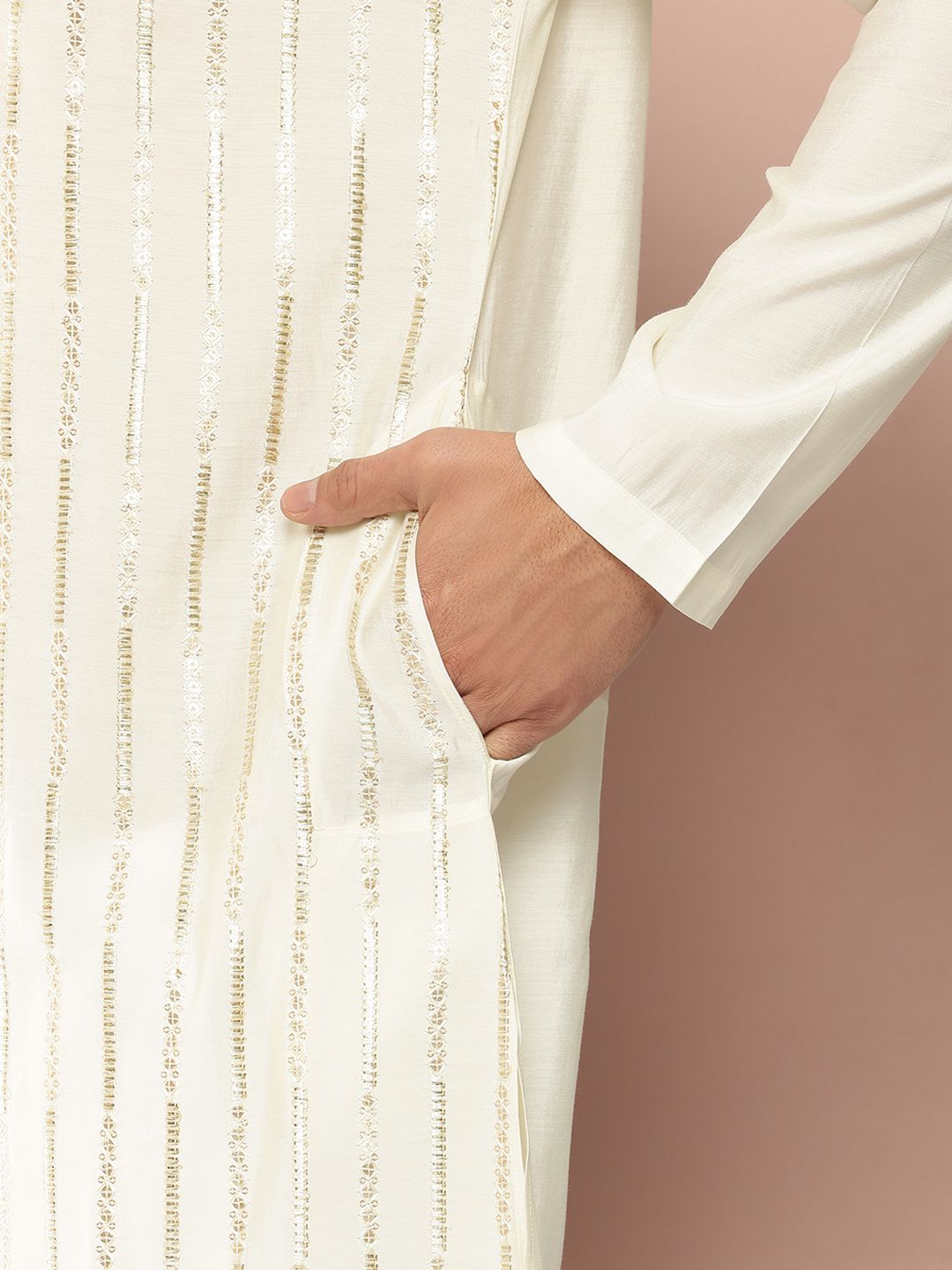 See Designs Embroidered Sequinned Chanderi Silk Kurta with Pyjamas