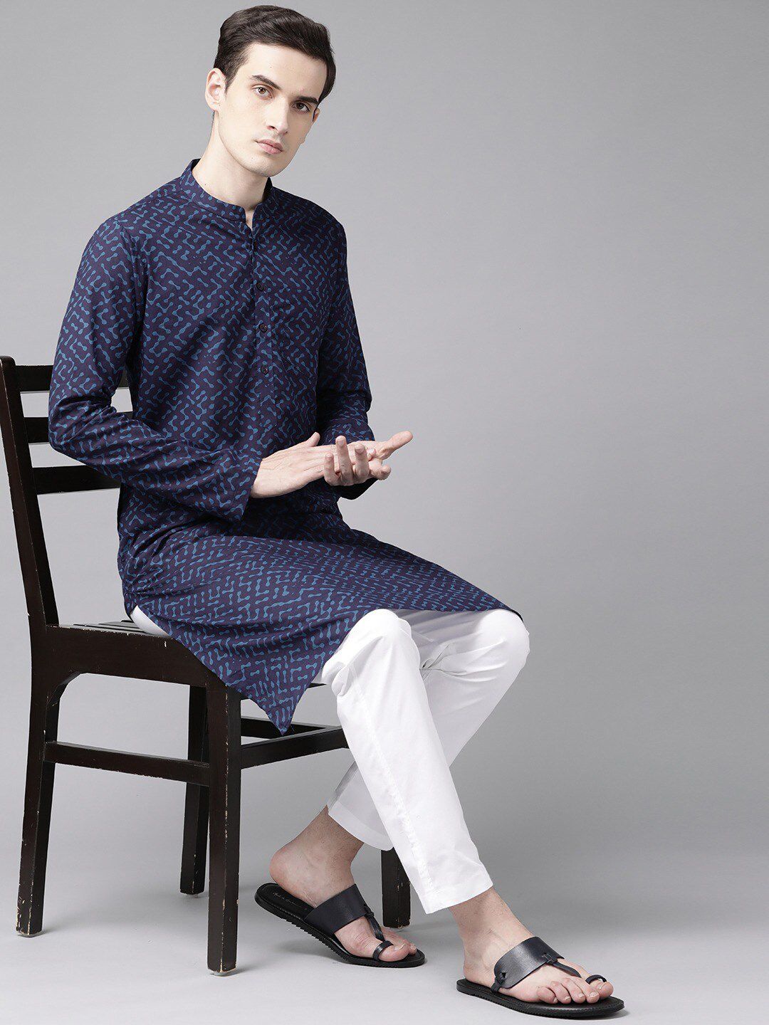 See Designs Men Blue Printed Kurta